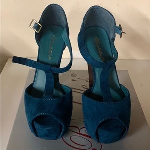 Dark teal peep toe heels